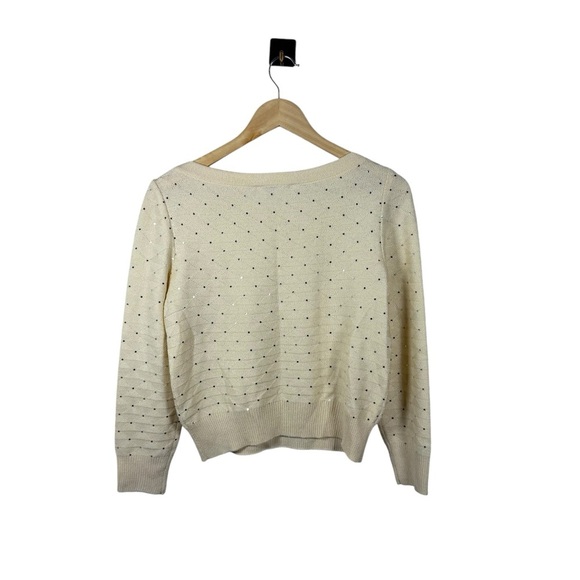 VINTAGE St. John Evening Embellished Rhinestone Sweater in Ivory/Silver Size 0 - Picture 9 of 9